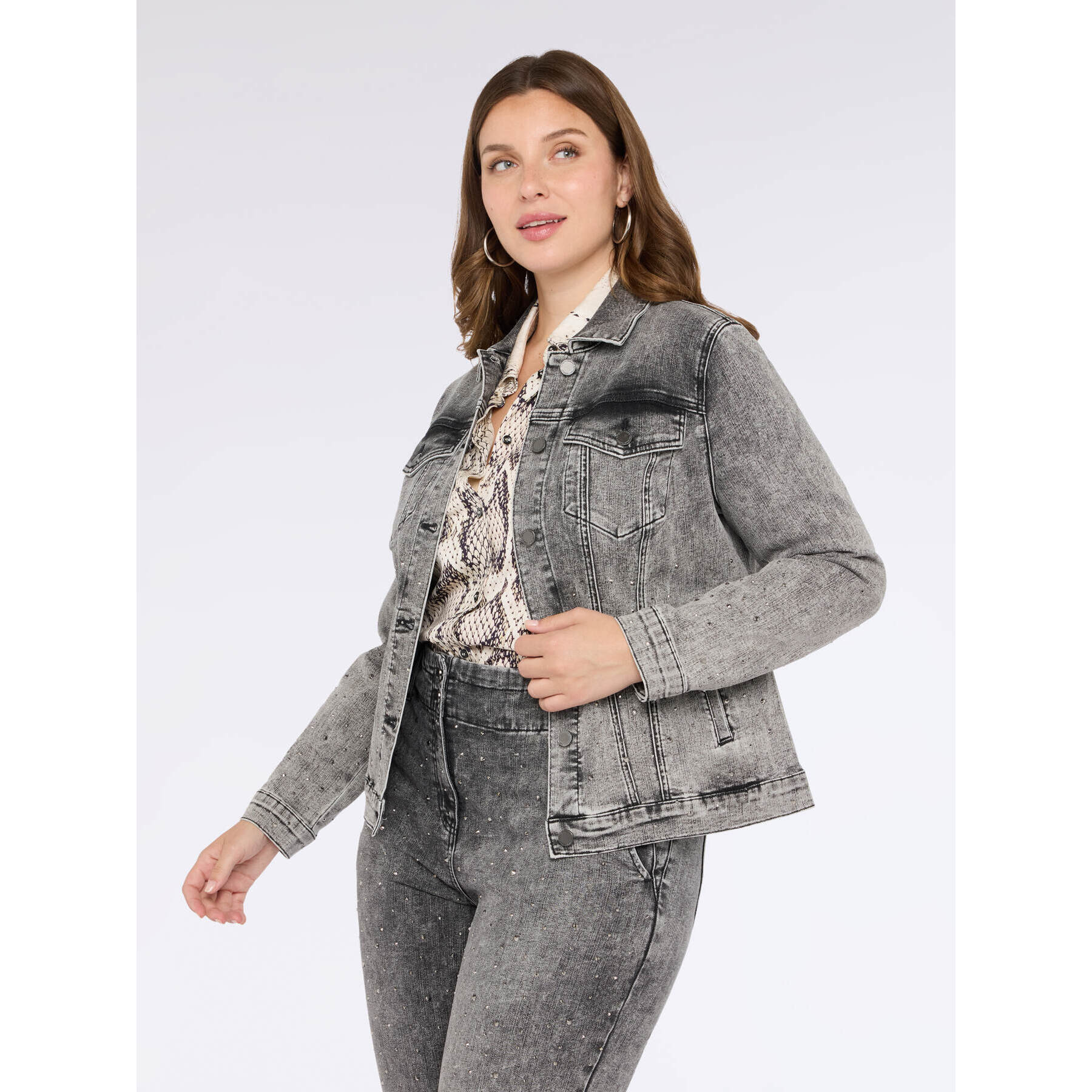 Fiorella Rubino - Chaqueta de mezclilla con detalles brillantes - Gris