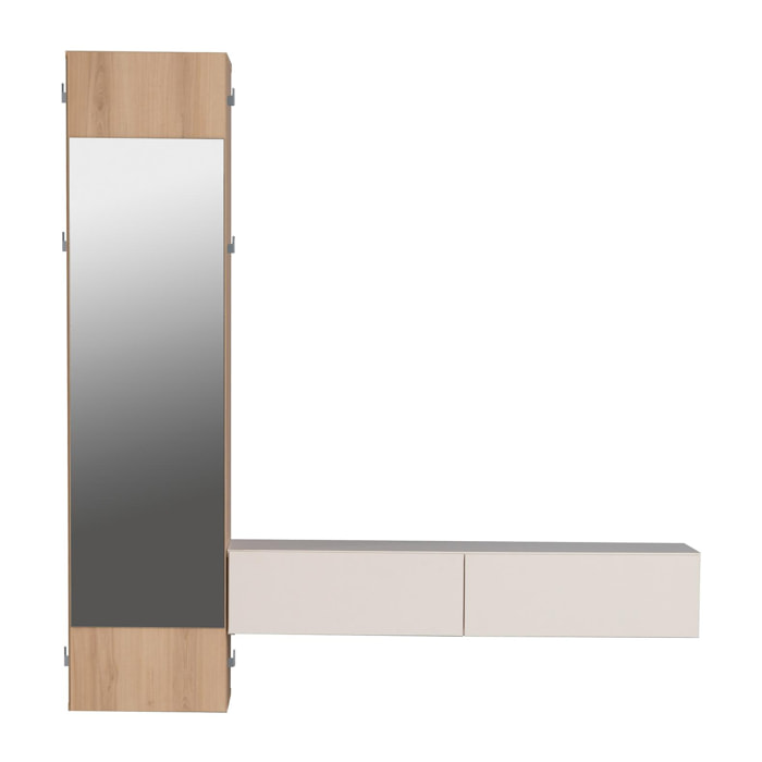 Mueble recibidor GELA - 2 cajones, módulo con espejo - nogal y blanco - 120x29,7x125cm