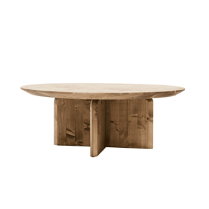 Mesa de centro redonda de madera maciza en tono roble oscuro de varias medidas