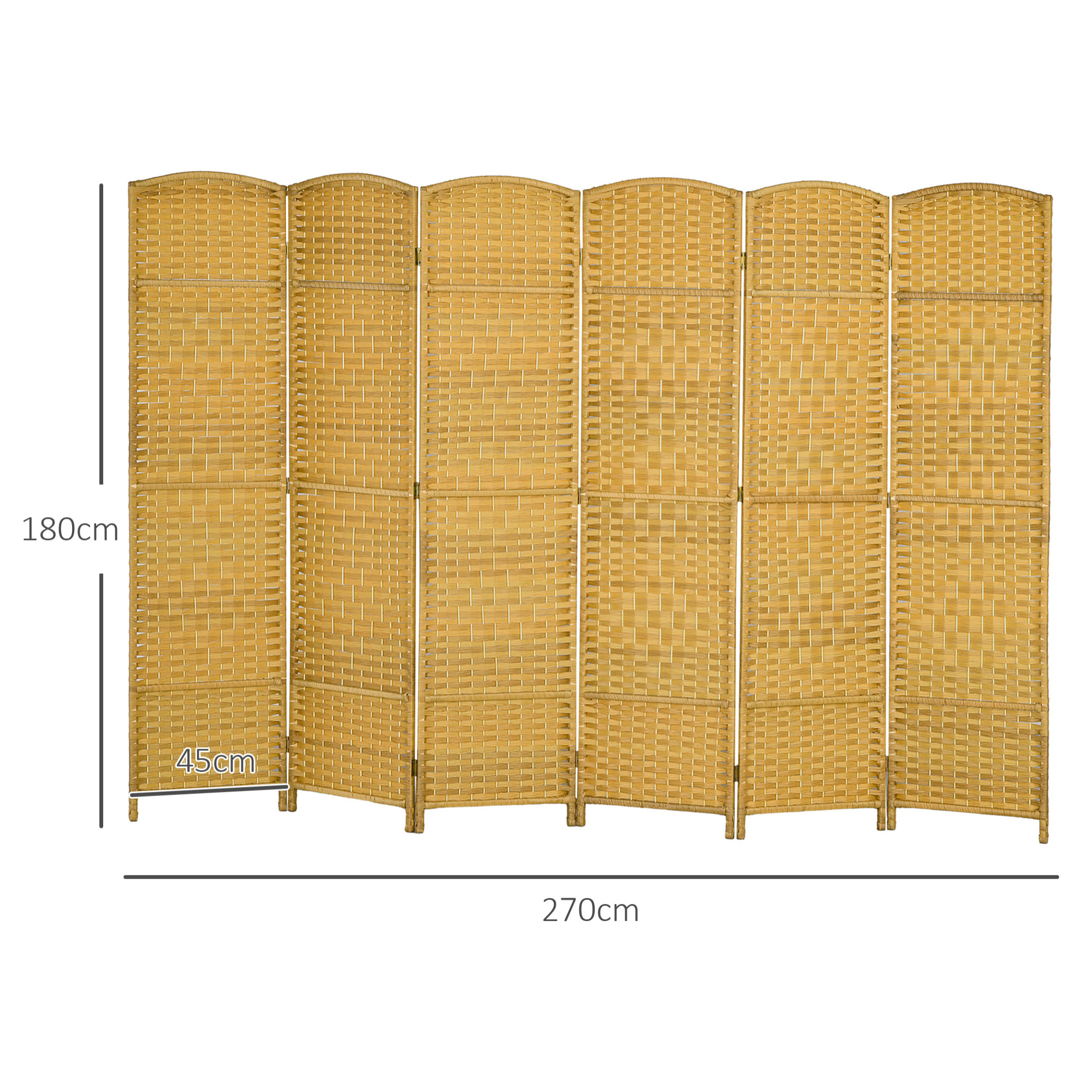 Biombo Plegable de 6 Paneles 270x180 cm Biombo Separador de Ambientes Pantalla de Privacidad de Polipropileno para Oficina Dormitorio Natural