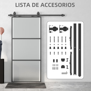 Puerta Corredera con Herrajes Puerta Corredera de Cristal con Mecanismo Cierre Suave para Baño Salón Sala de Estar Cocina 91,4x203,2 cm Negro