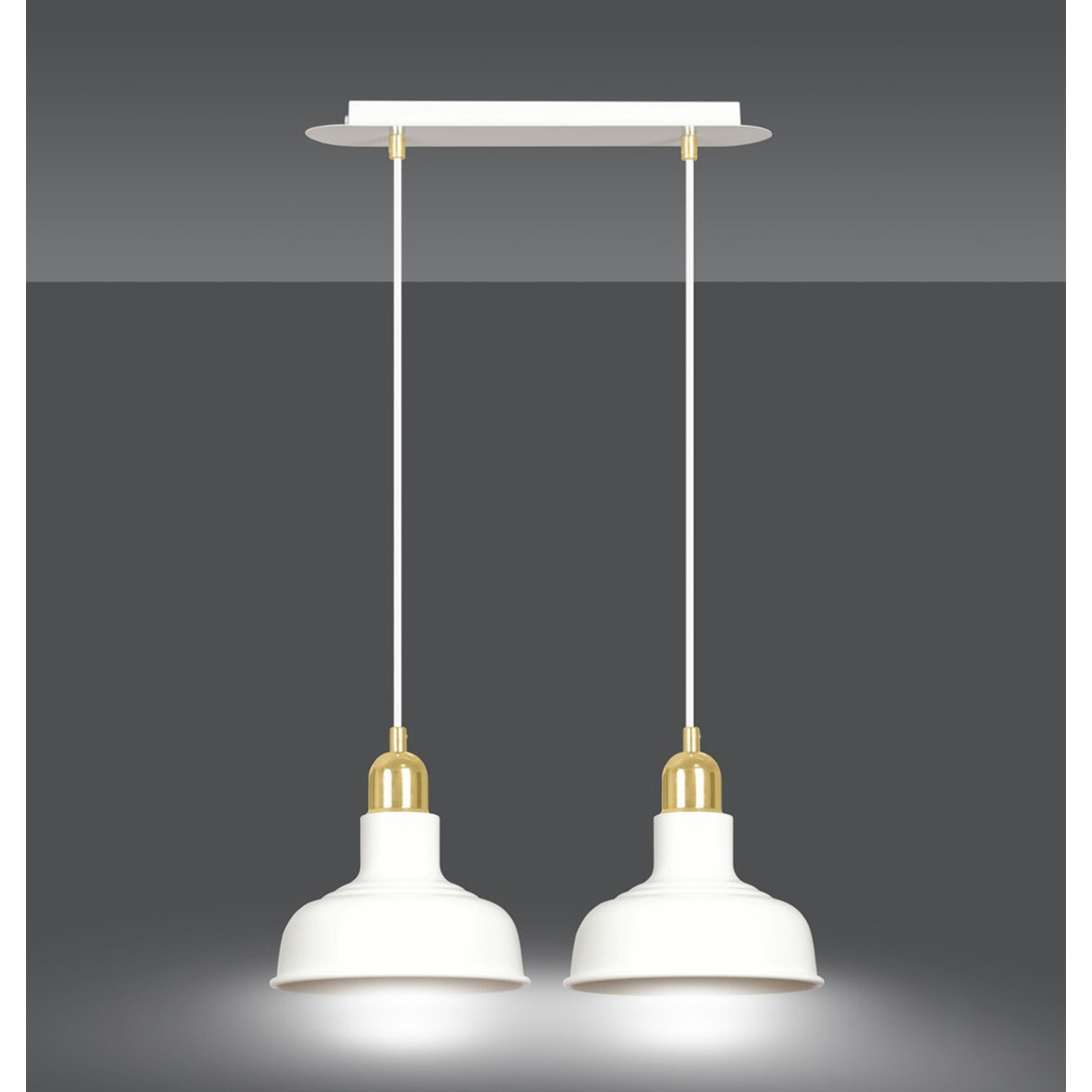 Lampada a sospensione Ibor in acciaio bianco e oro
