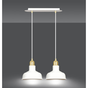 Lampada a sospensione Ibor in acciaio bianco e oro