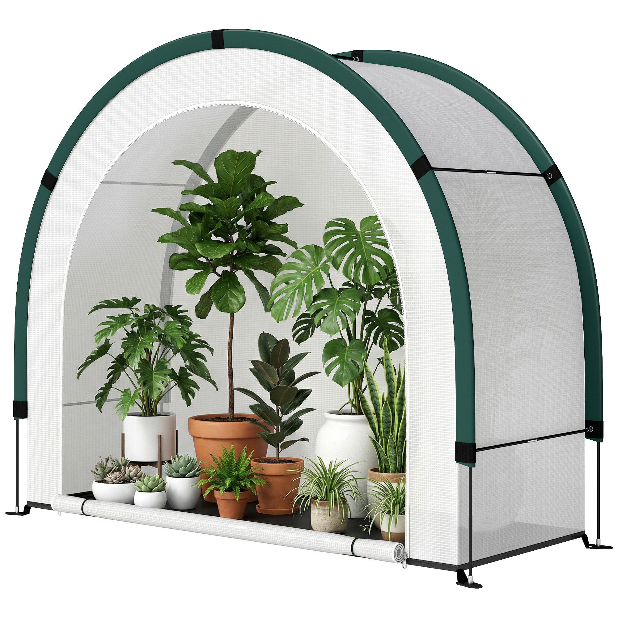 Serre de jardin pliable porte zippée plastique PE vert