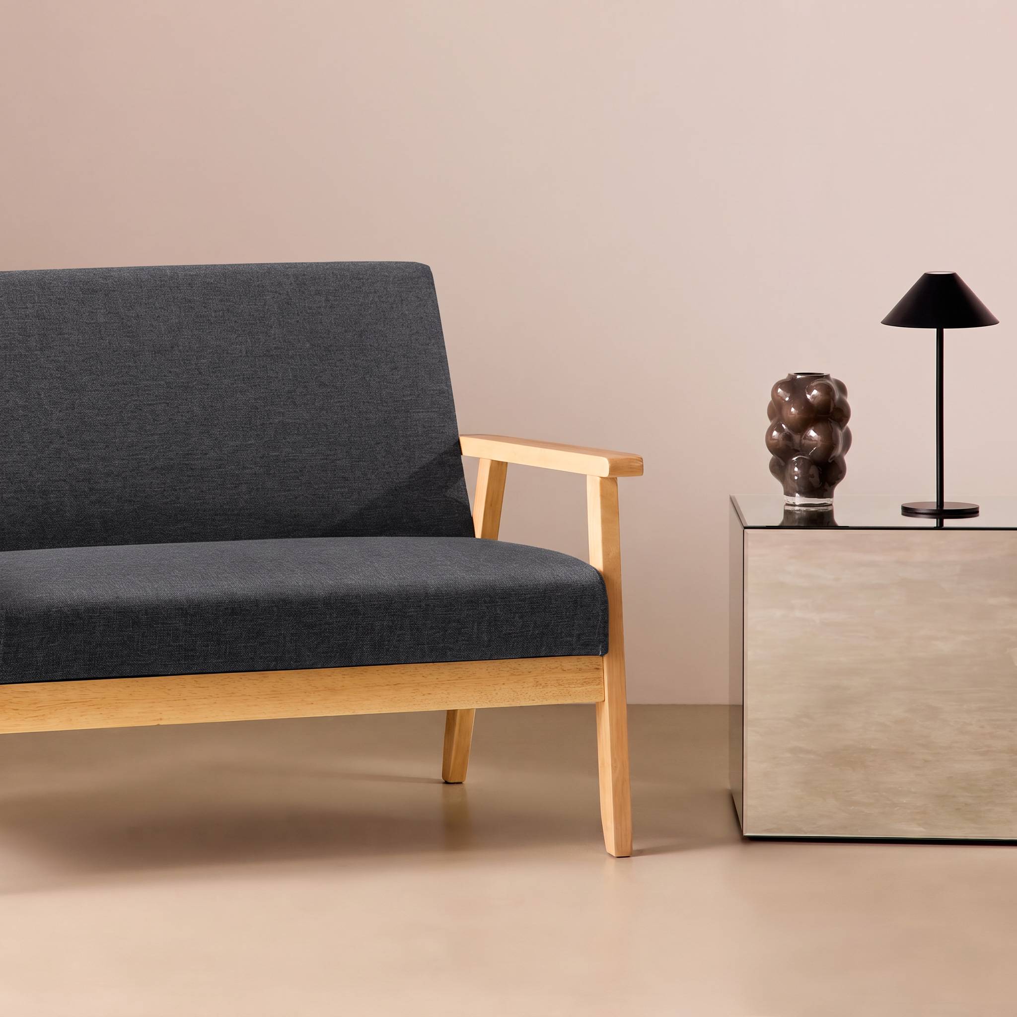 Canapé banquette 2 places bois d'hévéa tissu ISAK