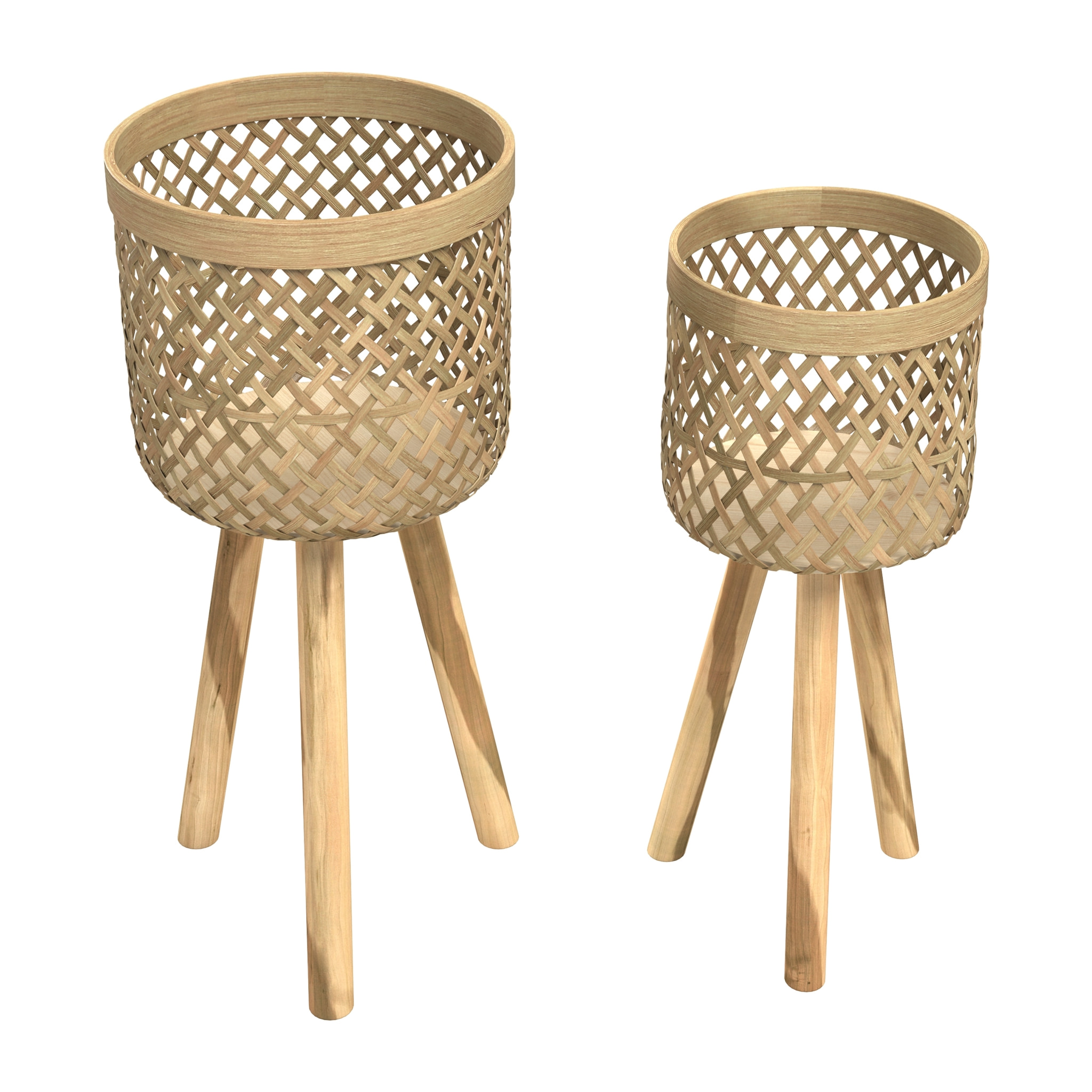 Cache-pot pieds en teck et bambou (lot de 2) - Landi