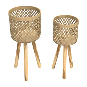 Cache-pot pieds en teck et bambou (lot de 2) - Landi