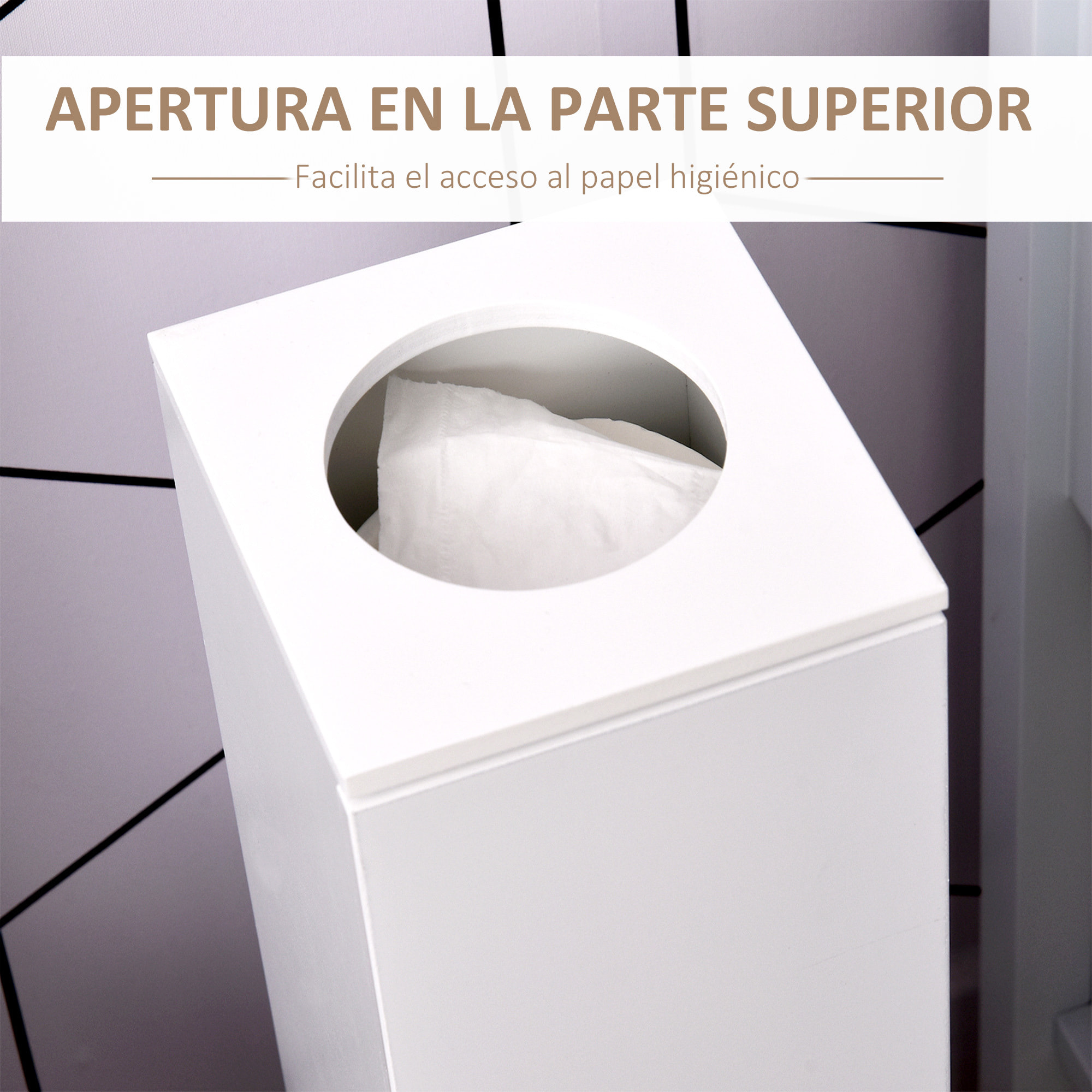 Armario de Baño Estrecho Mueble de Baño con Orificio para Papel Higiénico y Estantes Estilo Moderno para Espacios Pequeños 19,5x19,5x65 cm Blanco