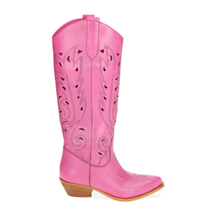 Stivali texani fucsia in pelle, tacco 5,5 cm