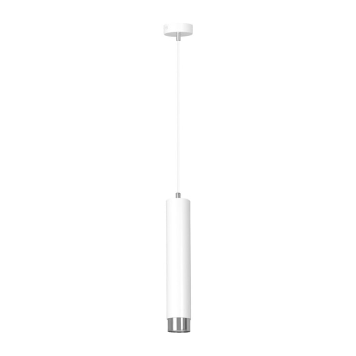 Lampada a sospensione Kibo in acciaio bianco con dettagli cromo