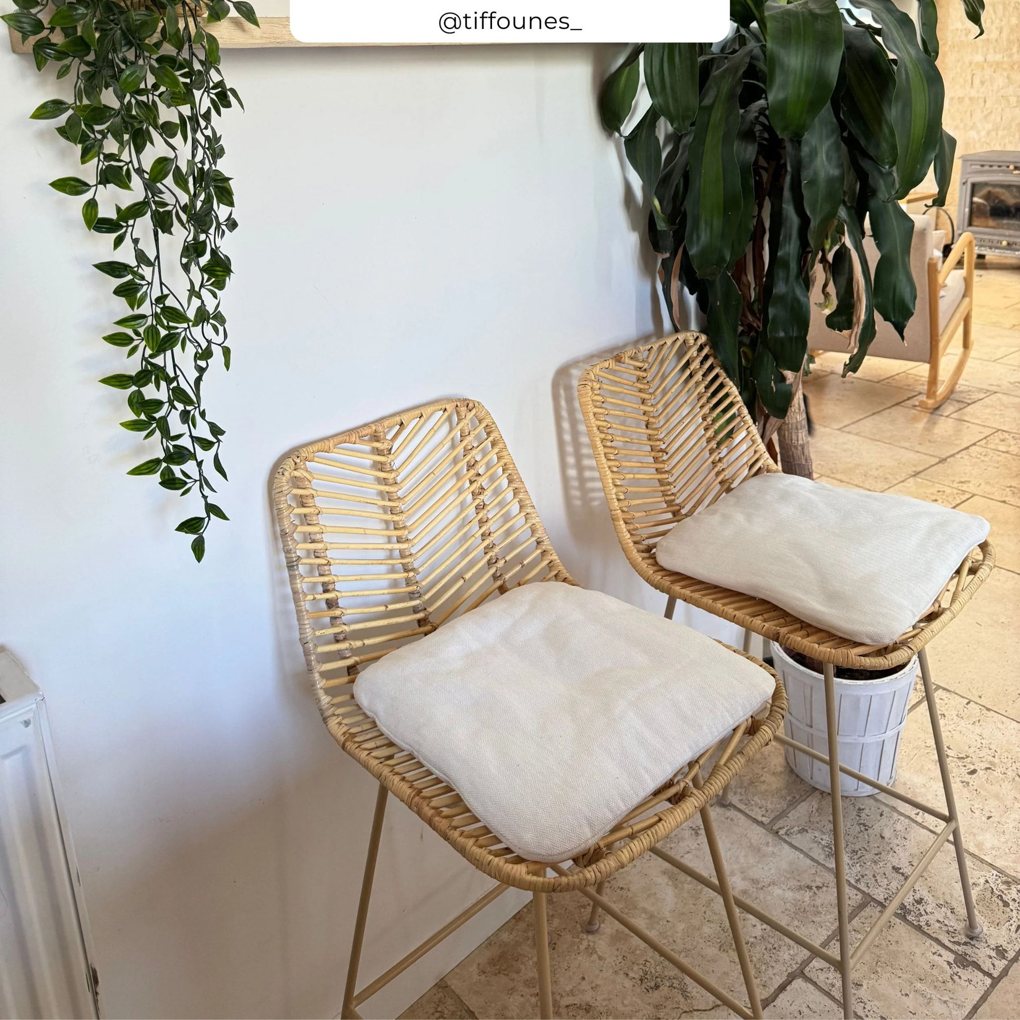Lot de 2 chaises pour îlot central 66 cm en rotin naturel - Tamara