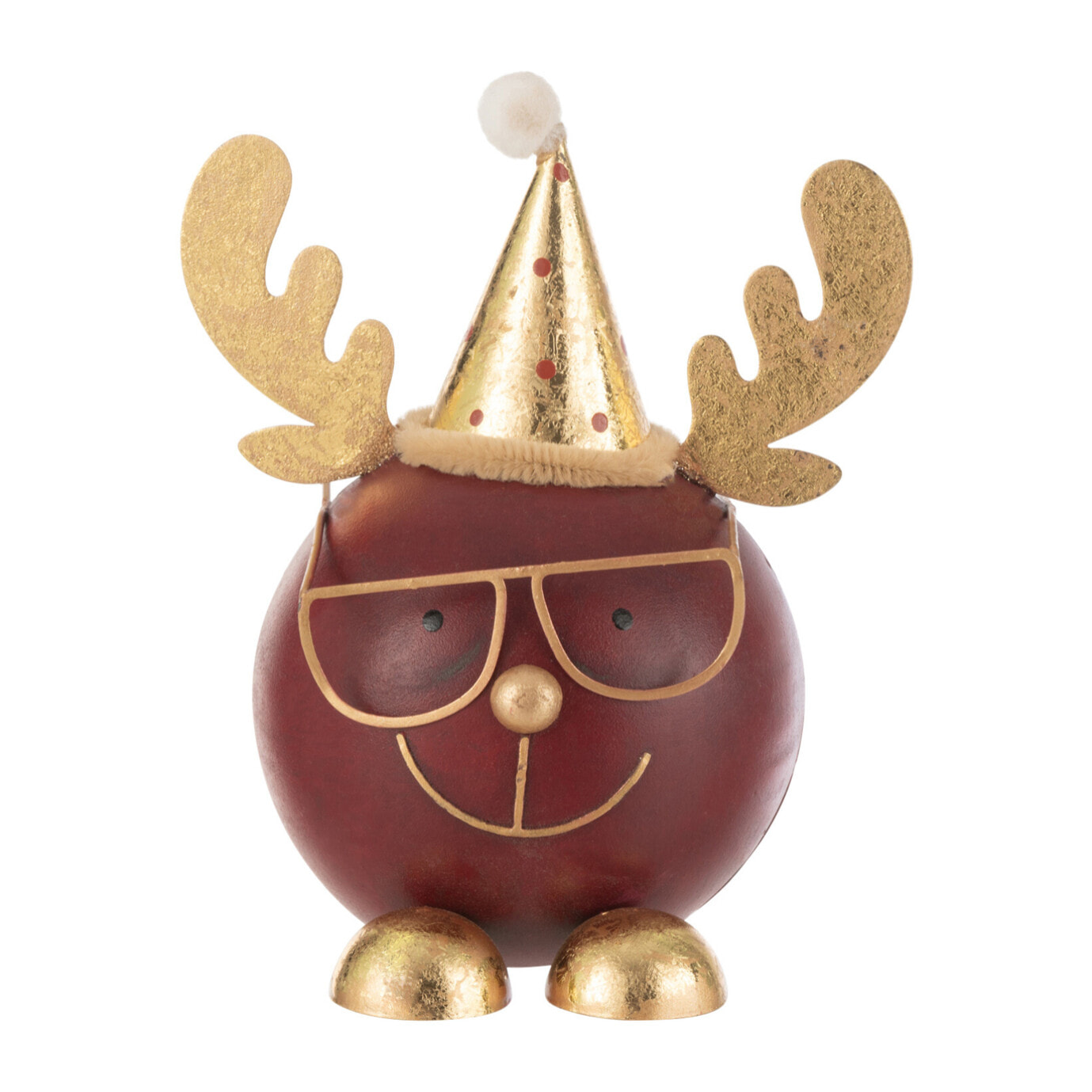 J-Line figurine Renne Tête Ronde + Lunettes - métal - rouille/doré - large