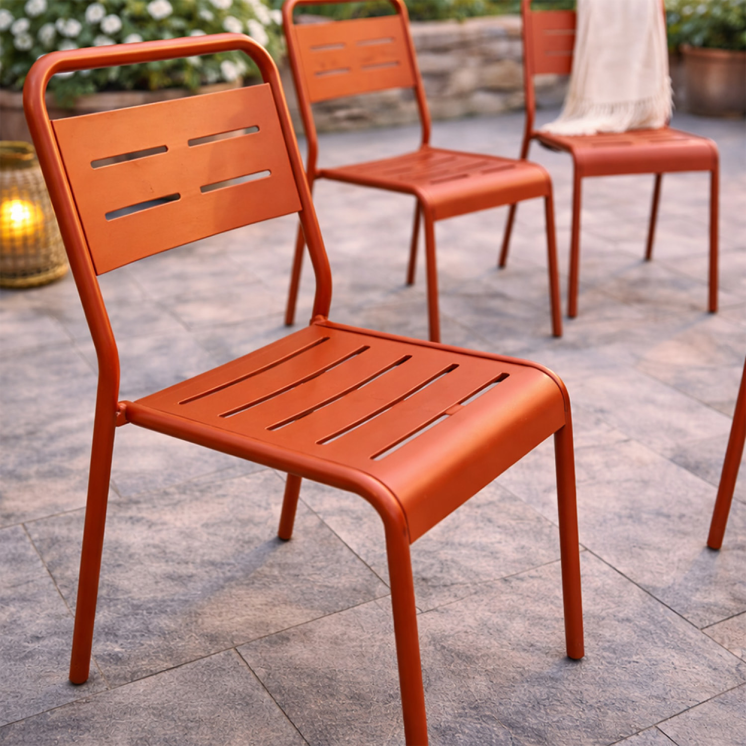 EVORA Lot de 6 chaises de jardin empilables terracotta