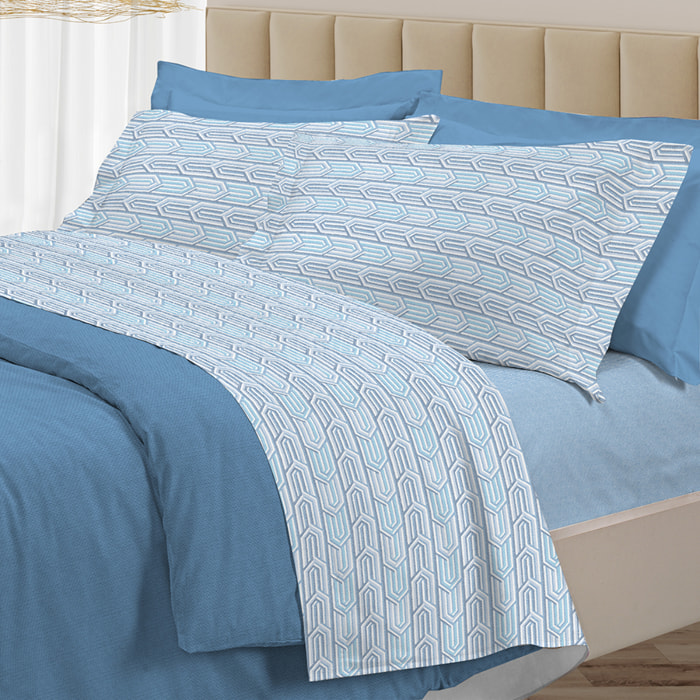 Completo letto henry azzurro in cotone 100% cotone
