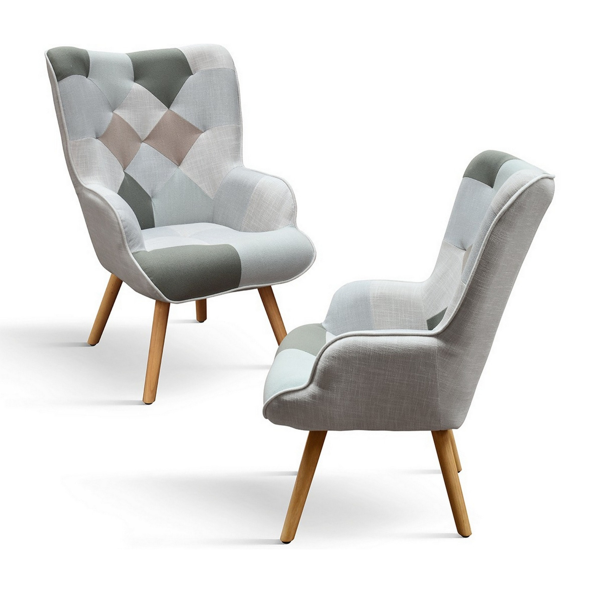 Poltrona HAVANA in tessuto multicolore e gambe in legno