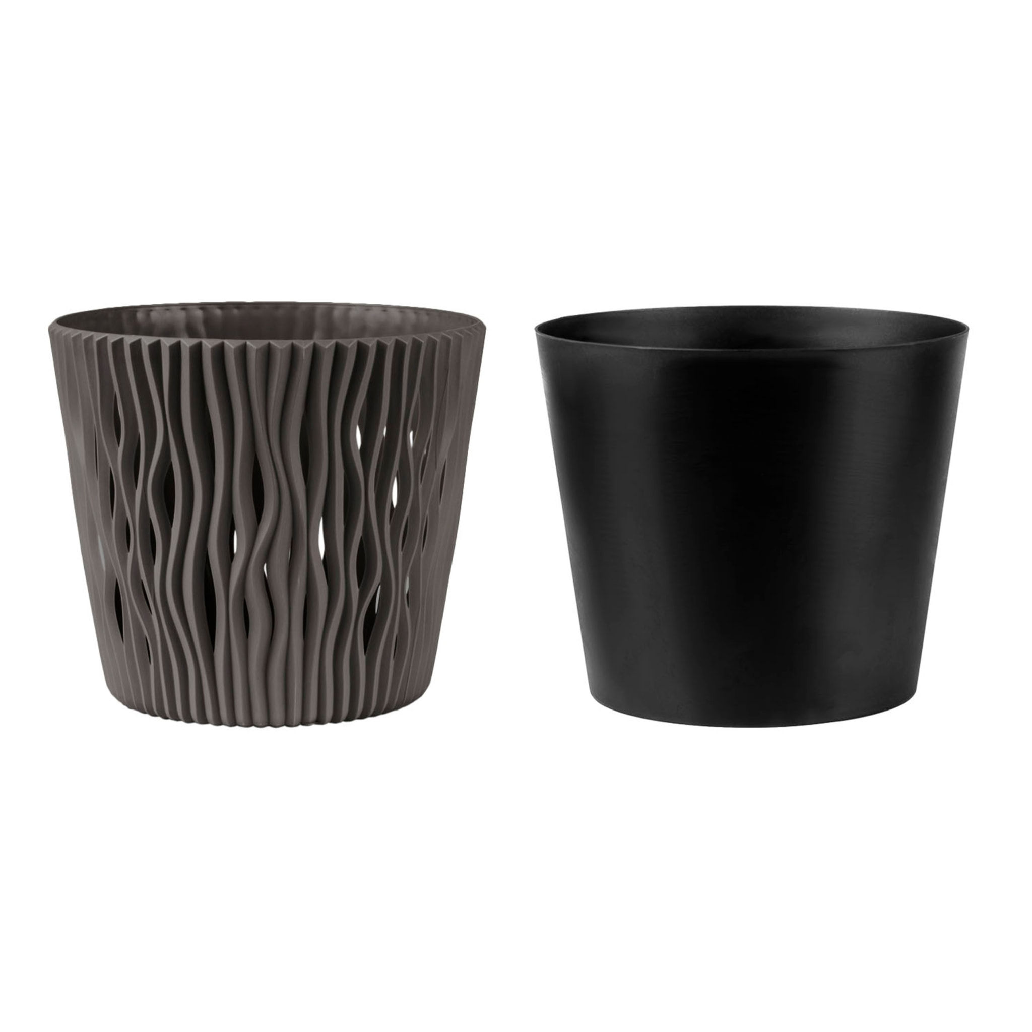 3x maceta redonda de plastico sandy round en color gris 18,9 (largo) x 18,9 (ancho) x 16,5 (alto) cm
