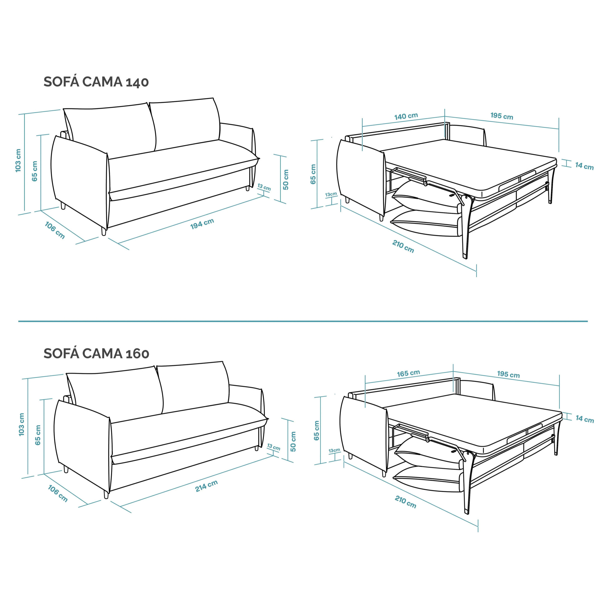 Sofá Cama Viscoelástico - Apertura Estilo Italiano - Colchón Matrimonio - Tejido Anti-Manchas - 2 Cojines Función Almohada incluídos - Múltiples colores - 5 Años de Garantía