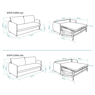 Sofá Cama Viscoelástico - Apertura Estilo Italiano - Colchón Matrimonio - Tejido Anti-Manchas - 2 Cojines Función Almohada incluídos - Múltiples colores - 5 Años de Garantía