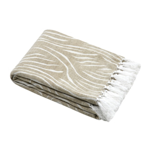 Plaid en polycoton à motif félin et franges - Naturel