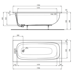 Baignoire droite 170 x 75 i.life