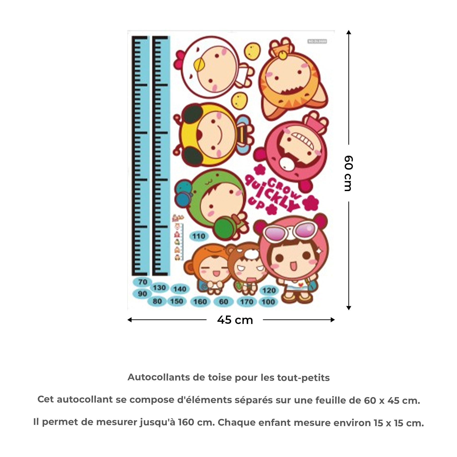 Stickers Muraux décoration adhésifs Toise Enfants pour les Tout Petits