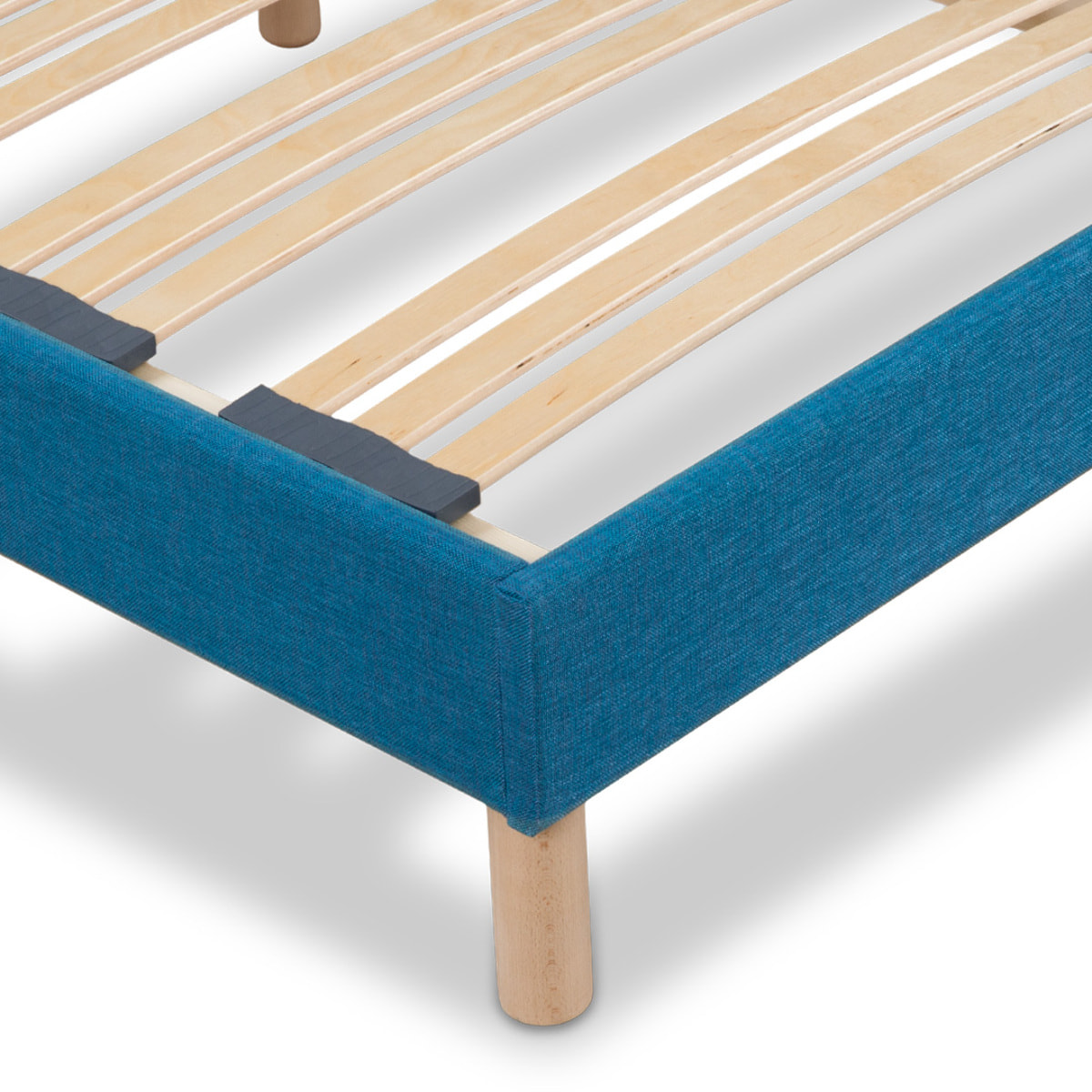 Sommier Lumière Technologie Tri-Lattes, tissu turquoise, Bois Épicéa, H30 cm, Lattes Actives, Aération Optimale