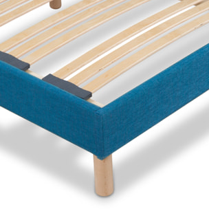 Sommier Lumière Technologie Tri-Lattes, tissu turquoise, Bois Épicéa, H30 cm, Lattes Actives, Aération Optimale