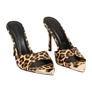Mules open toe donna leopard, tacco 9,5 cm