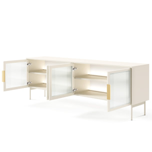 Mobile Tv elegante con 4 ante in vetro, ripiani interni e illuminazione LED integrata. Struttura resistente laminato 181.3 x 39.3 x 61.6 cm Cashmere