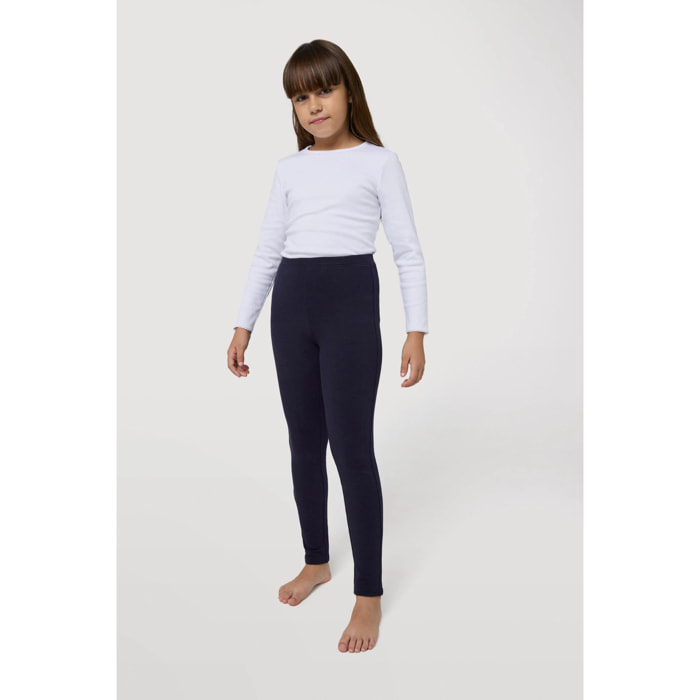 Leggings caldi per bambine in cotone blu navy naturale