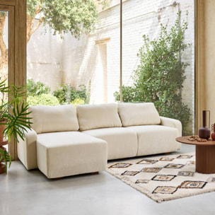 Canapé d'angle gauche 3 places tissu blanc cassé L 260 x P 88 / 139cm / x H 87cm - Dany