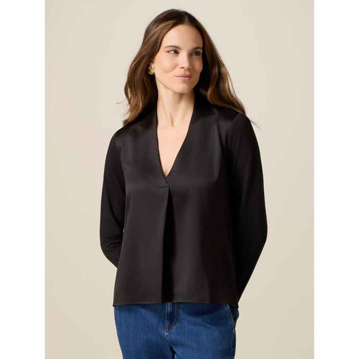 Oltre - T-shirt bimaterica maniche lunghe - Nero