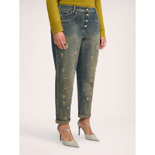 Fiorella Rubino - Jeans Barrel efecto stone washed - Azul