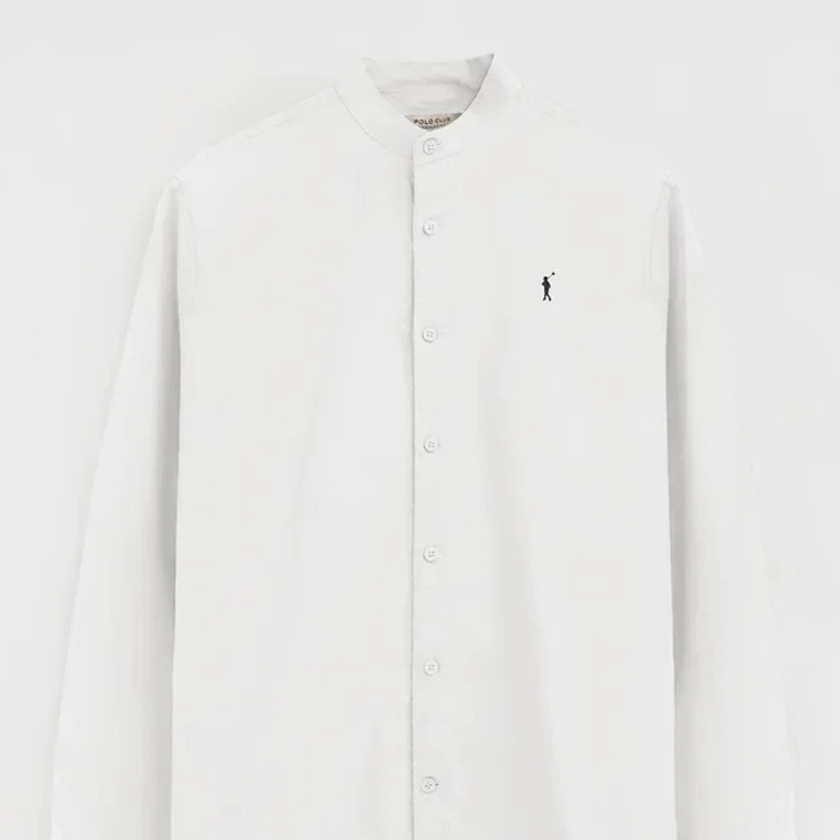Camisa cotolino blanca con cuello mao, corte regular y bordado Rigby Go