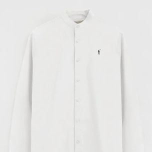 Camisa cotolino blanca con cuello mao, corte regular y bordado Rigby Go