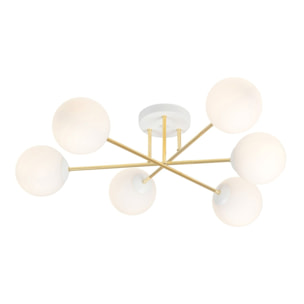 Lampada a sospensione Magnum con struttura oro e sfere in vetro