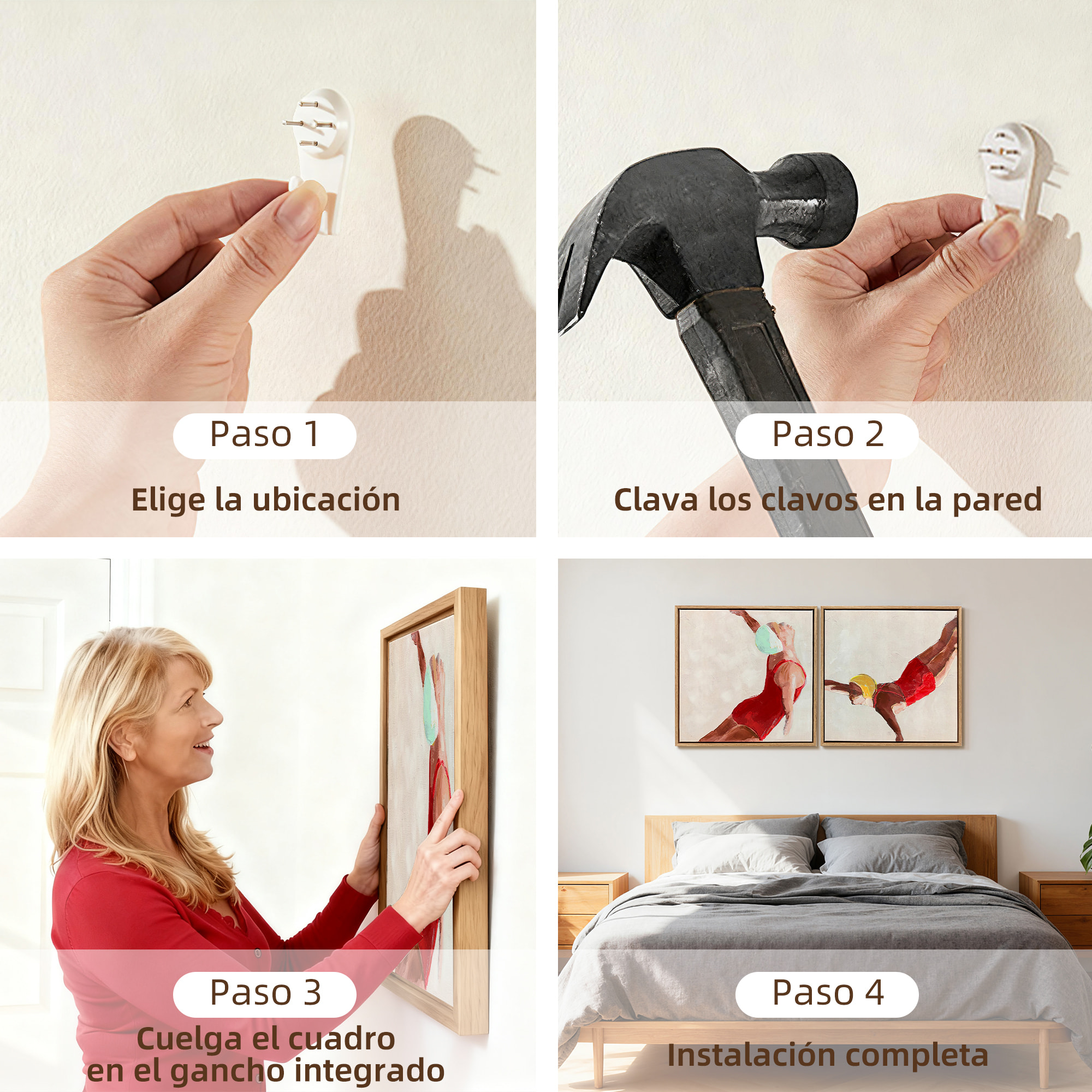 Cuadros en Lienzo de Figuras Dinámicas a Mano, 40x40 cm, 2 Piezas, Cuadros de Arte de Pared Enmarcados, Decoración Moderna para Dormitorio, Salón, Cocina, Rojo