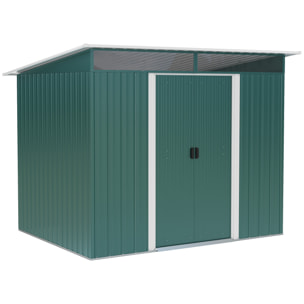 Cobertizo de Jardín Exterior 4,5 m² 260x194x200 cm Caseta de Jardín Exterior Metálica con Paneles Frontales Transparentes y 2 Puertas Corredizas para Almacenamiento de Herramientas Verde