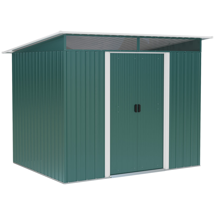 Cobertizo de Jardín Exterior 4,5 m² 260x194x200 cm Caseta de Jardín Exterior Metálica con Paneles Frontales Transparentes y 2 Puertas Corredizas para Almacenamiento de Herramientas Verde