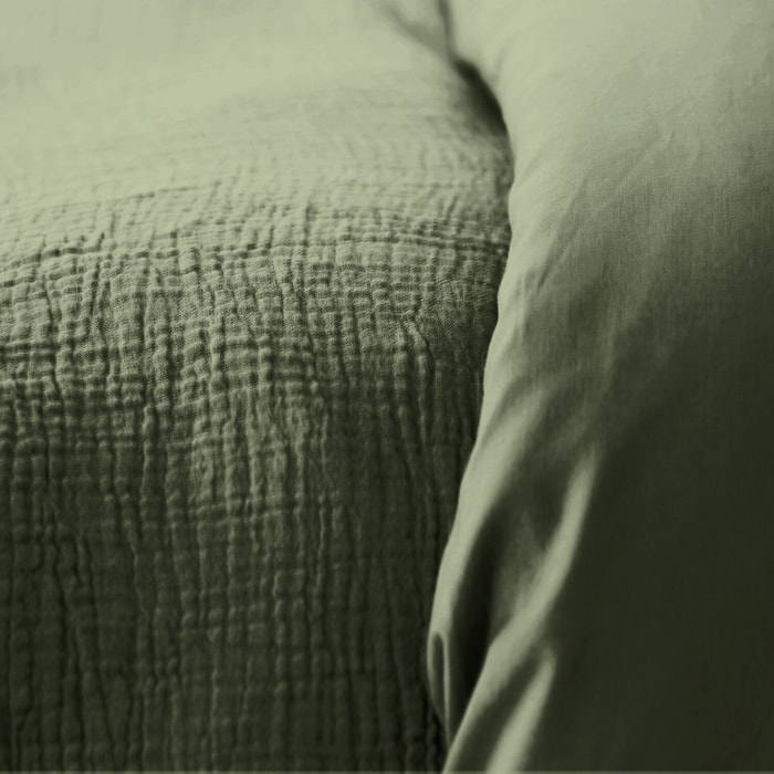 Parure Housse De Couette Uni 100% Gaze de Coton - Ozen - Kaki