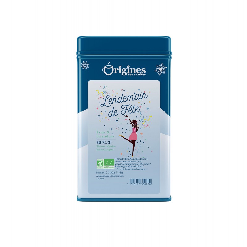 Lendemain de Fête - Thé Vert Bio Menthe Fruits Exotiques - Boîte Métal Noël 100g