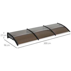 Tejadillo de Protección 303x96x27 cm Marquesina Exterior para Puertas y Ventanas contra Sol y Lluvia con Soporte de PP Policarbonato Marrón