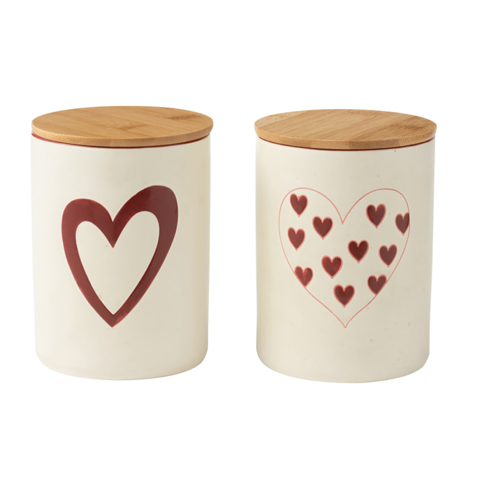 J-Line pot de conservation - porcelaine - blanc/rouge - large - 2 pcs