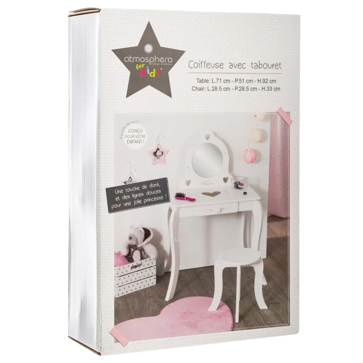 Coiffeuse et tabouret "Demoiselle" enfant blanc L71,5cm