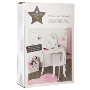 Coiffeuse et tabouret "Demoiselle" enfant blanc L71,5cm