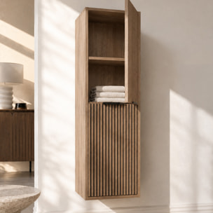 Meuble Colonne 2 Portes avec Façades Crantées Décor Chêne et Noir - 35x30x120cm - YUKI