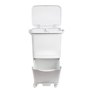 Papelera de reciclaje con 2 compartimentos de 24L + 14L, con pedal y ruedas, gris