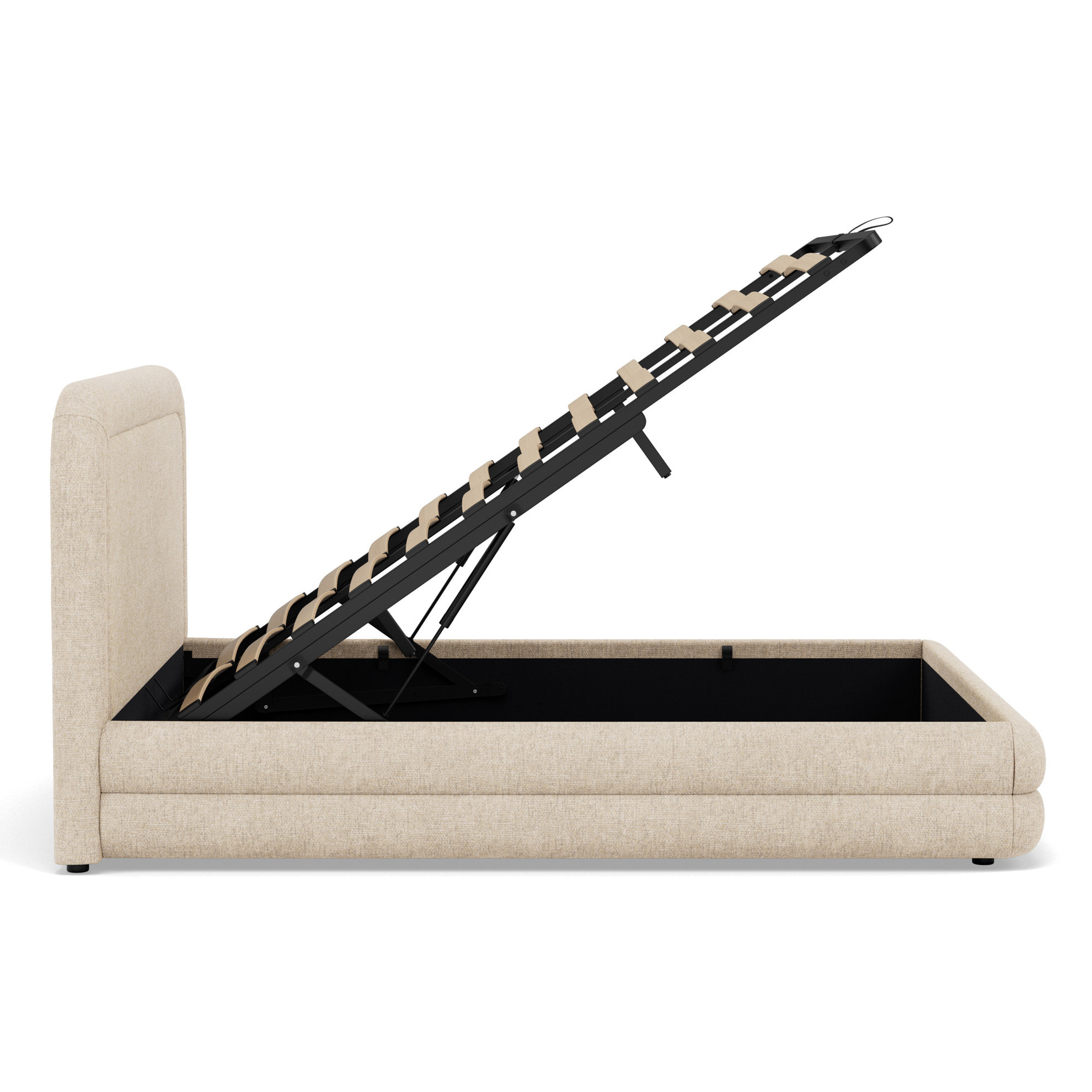 Babel - lit coffre - 160x200 cm - en velours texturé - sommier inclus - Beige