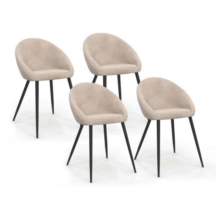 Chaises Dory en velours taupe et pieds métal noirs - lot de 4