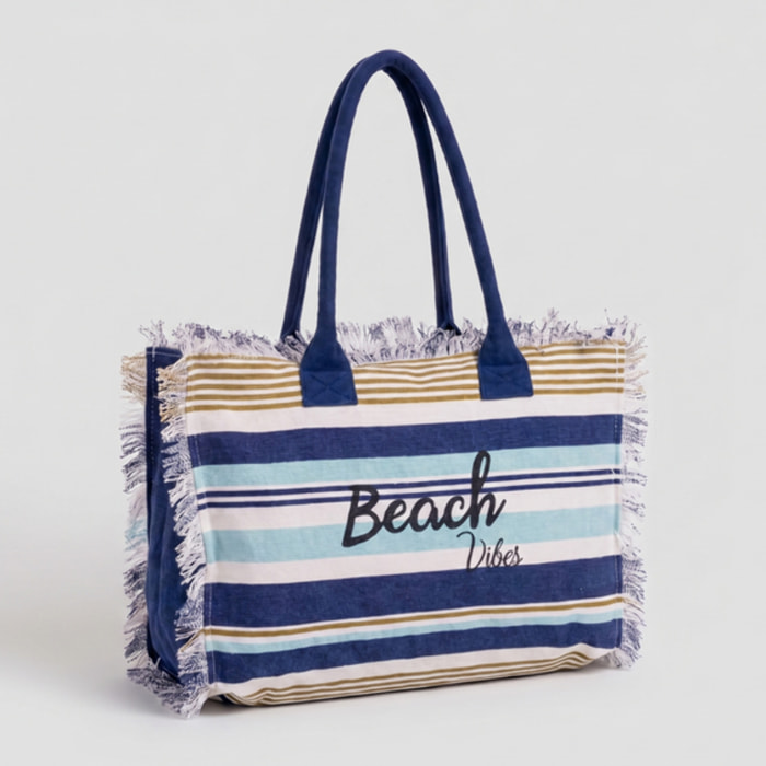 Borsa mare donna con pochette coordinata, shopper spiaggia grande in cotone effetto fouta con frange e zip, borsa rigata multicolor Beach Vibes, capiente e leggera, ideale per mare piscina vacanze e tempo libero